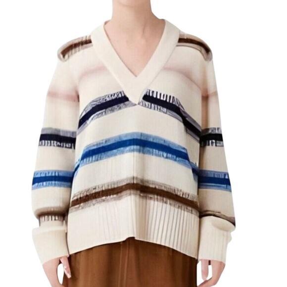 MUNTHE Rana Multi-Stripe Waffle Knit Sweater Alpaca-Blend Oversized Sz 10 - NWT - Picture 2 of 9